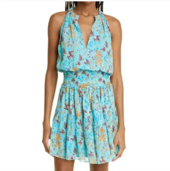 A.L.C. Silk Courtney Mini Dress in Grotto Blue Floral NWT - Picture 11 of 11